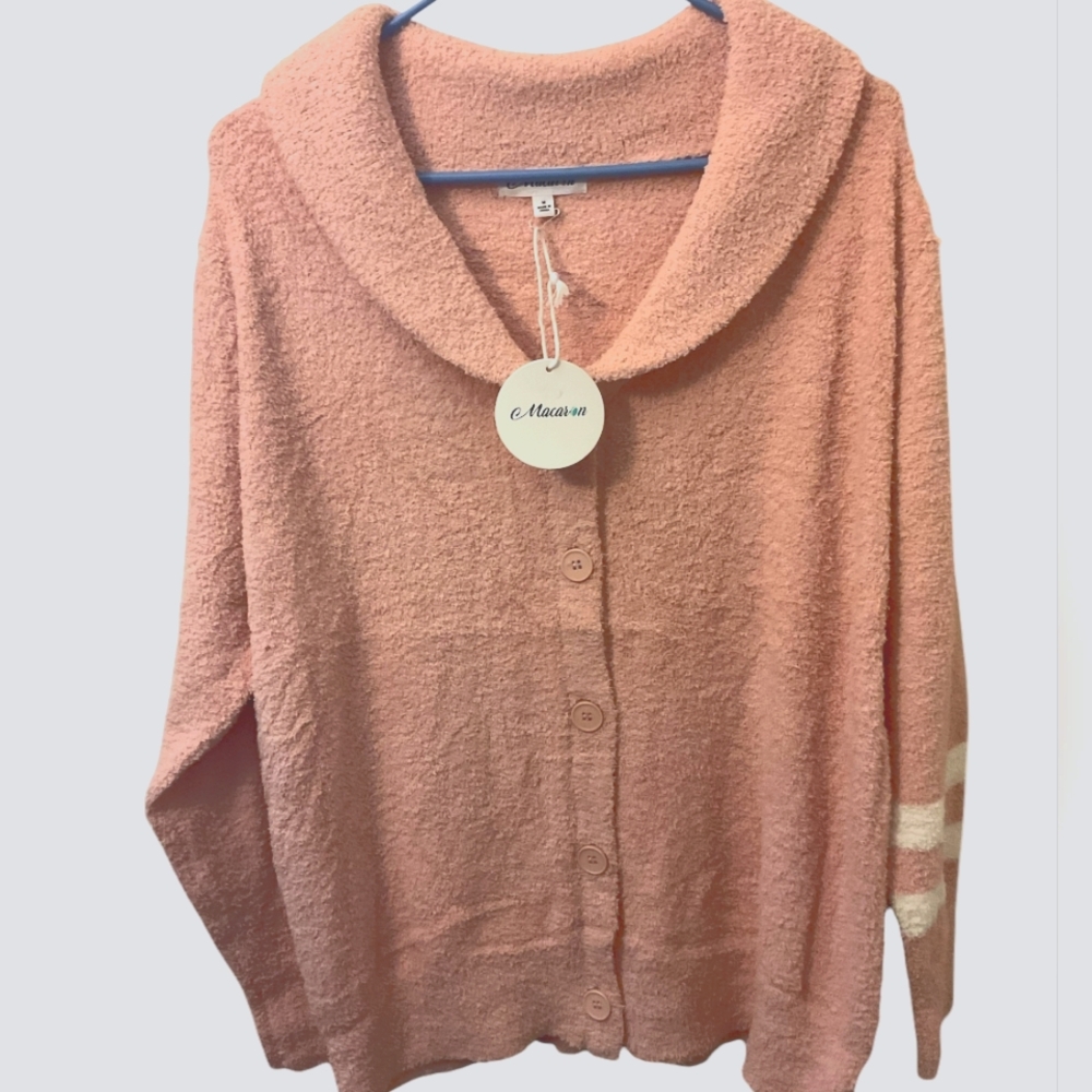 MACARON WOMENS NWT M CARDIGAN BLUSH PINK BUTTON UP SWEATER